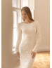 Boat Neck Ivory Floral Lace Modest Wedding Dress